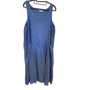 Made In Italy Blue Long Linen Dress One Size (Fits S-2X)